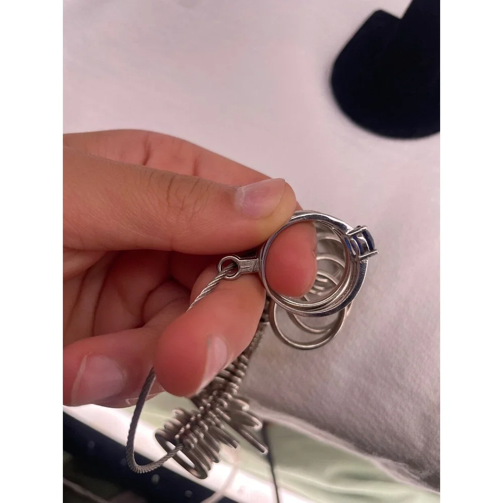 Silver Tone Round Cut Blue Stone Cocktail Ring with Clear Accents Size 7.5